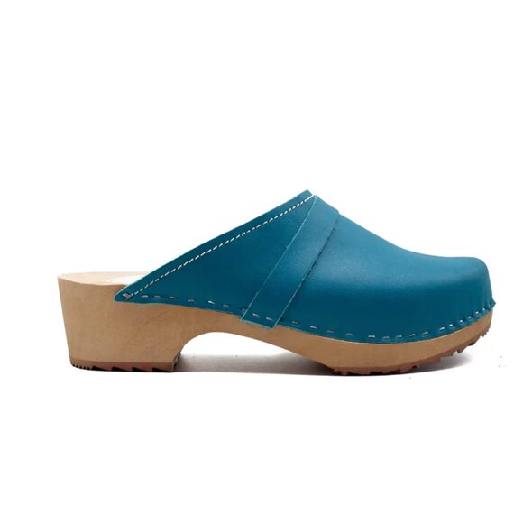 Brand new - never worn Clogsland Natural Leather Handmade Clogs – Turquoise - Picture 1 of 5